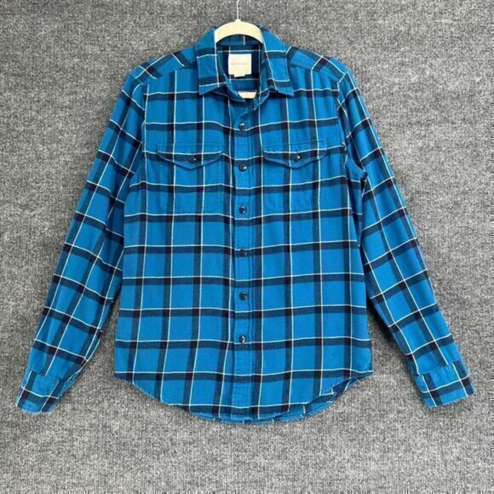 American Eagle Plaid Flannel Button Up Shirt Mens Small Blue Long Sleeve Casual
